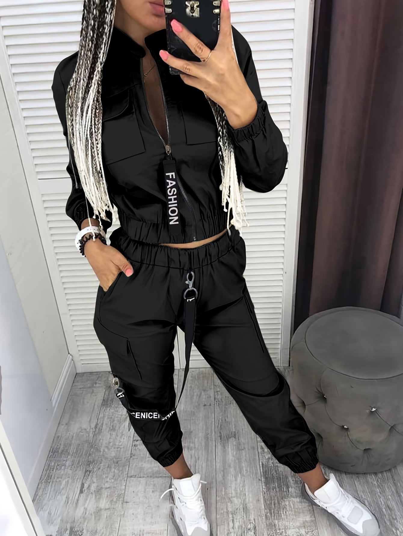 Directional Cargo Zip-Up Two-Piece Set – Women’s Casual Streetwear