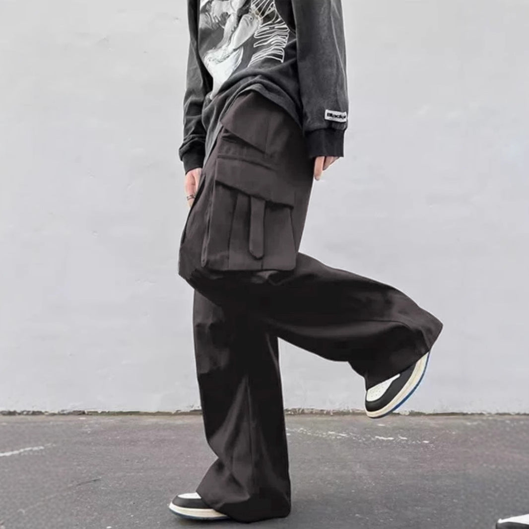 Pantalon parachute large pour homme – Pantalon de travail décontracté taille mi-haute