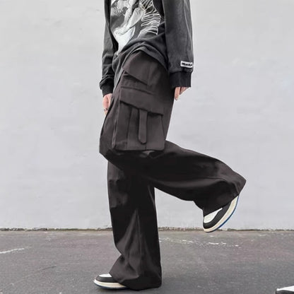 Pantalon parachute large pour homme – Pantalon de travail décontracté taille mi-haute