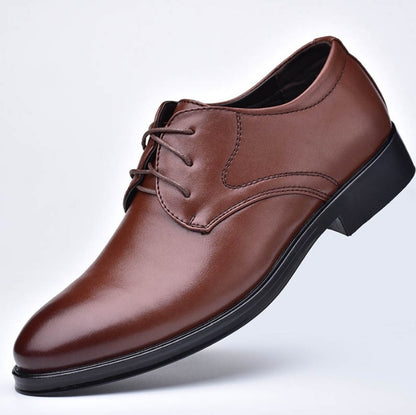 Loom & Soul™ Men’s Pointed Toe Shoes – Classic Lace-Up Leather Style with Breathable Lining & Rubber Sole