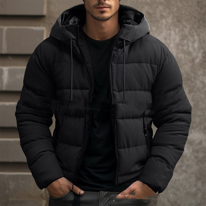 Men’s Hooded Winter Jacket – Cotton Zip-Up Casual Pocket Coat