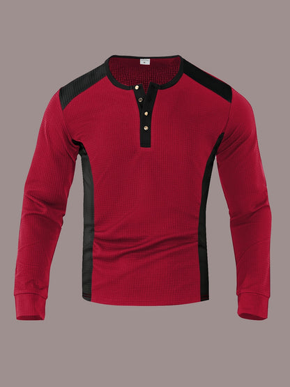 Men’s Waffle Henley Shirt – White & Black All-Season Button Top
