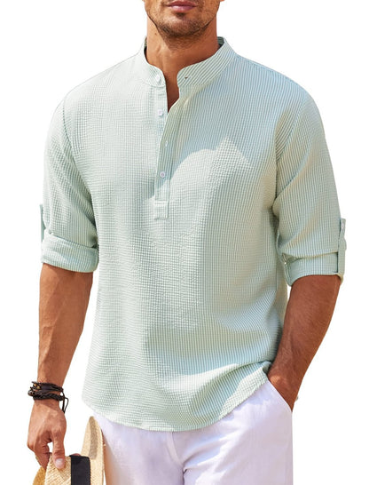 Chemise homme à col montant et manches longues – Pull décontracté coupe ample