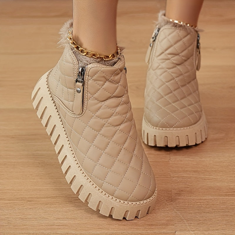 Women’s Faux Fur Ankle Boots – Zipper Winter Shoes with Arch Support & Grip