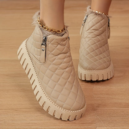 Women’s Faux Fur Ankle Boots – Zipper Winter Shoes with Arch Support & Grip