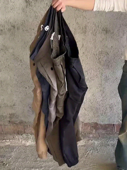 Men’s Olive Cargo Pants – Multi-Pocket Drawstring Utility Trousers