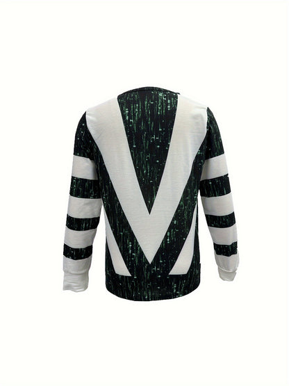 Colorblock Stripe Zip-Front Top – Elegant Long Sleeve Knit Tee