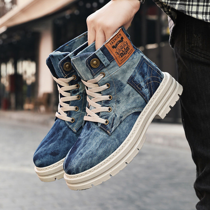 Men’s British High-Top Boots – Canvas Mid-Calf Statement Style