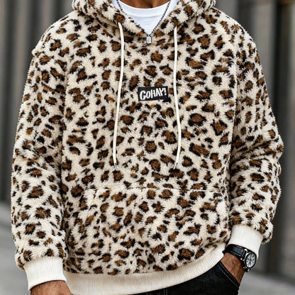 Sudadera con capucha y estampado de leopardo para hombre – Sudadera de felpa para un estilo urbano impactante