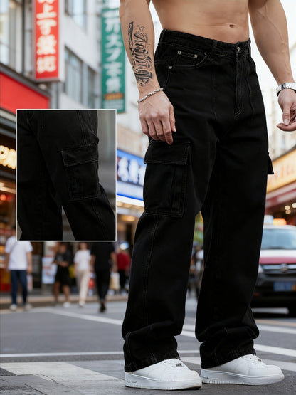 Jean taille large urbain – Jean délavé à poches multiples