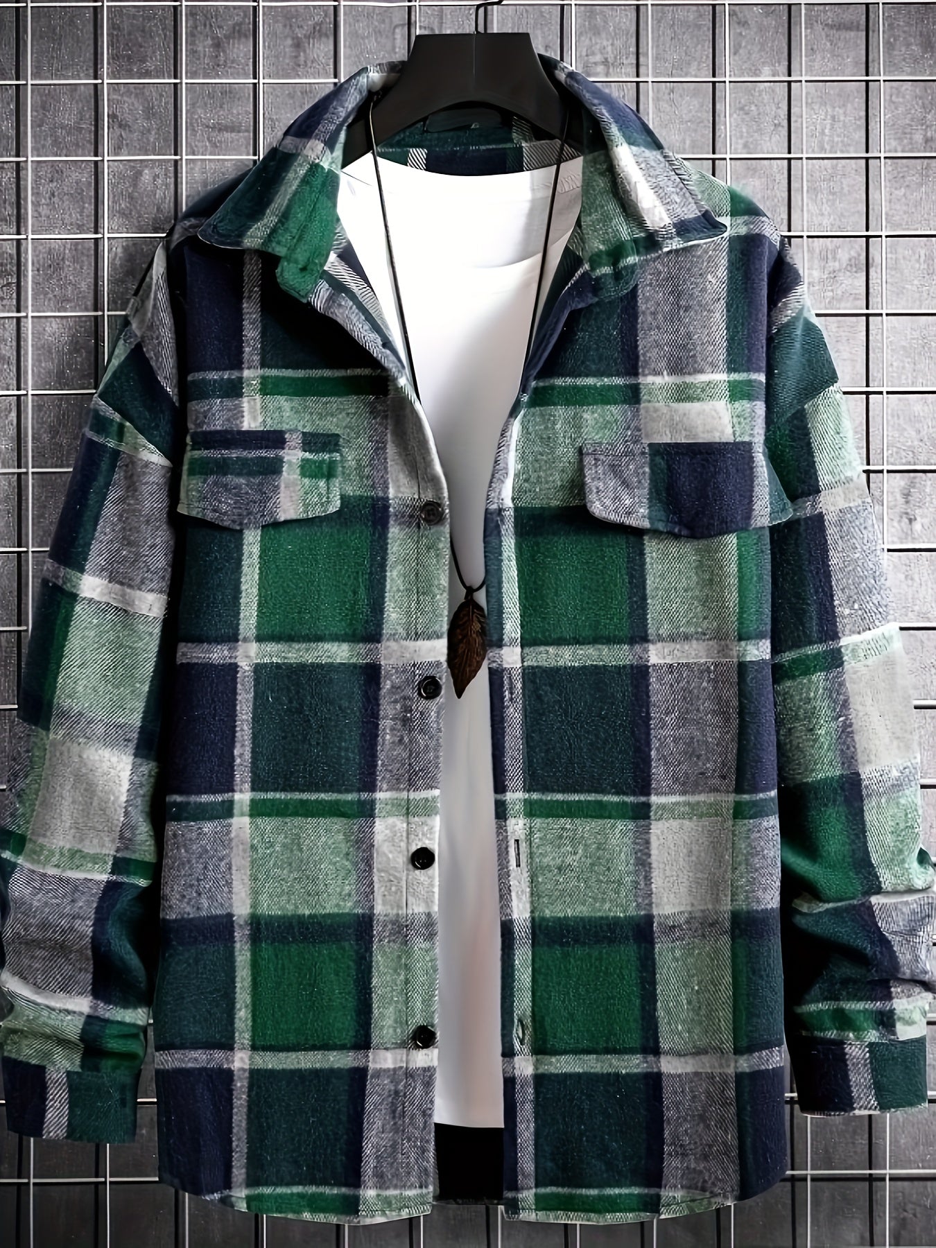 Men’s Vintage Plaid Shirt – Black & White Check Loose Button-Up Top