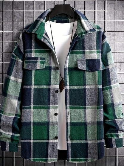 Men’s Vintage Plaid Shirt – Black & White Check Loose Button-Up Top