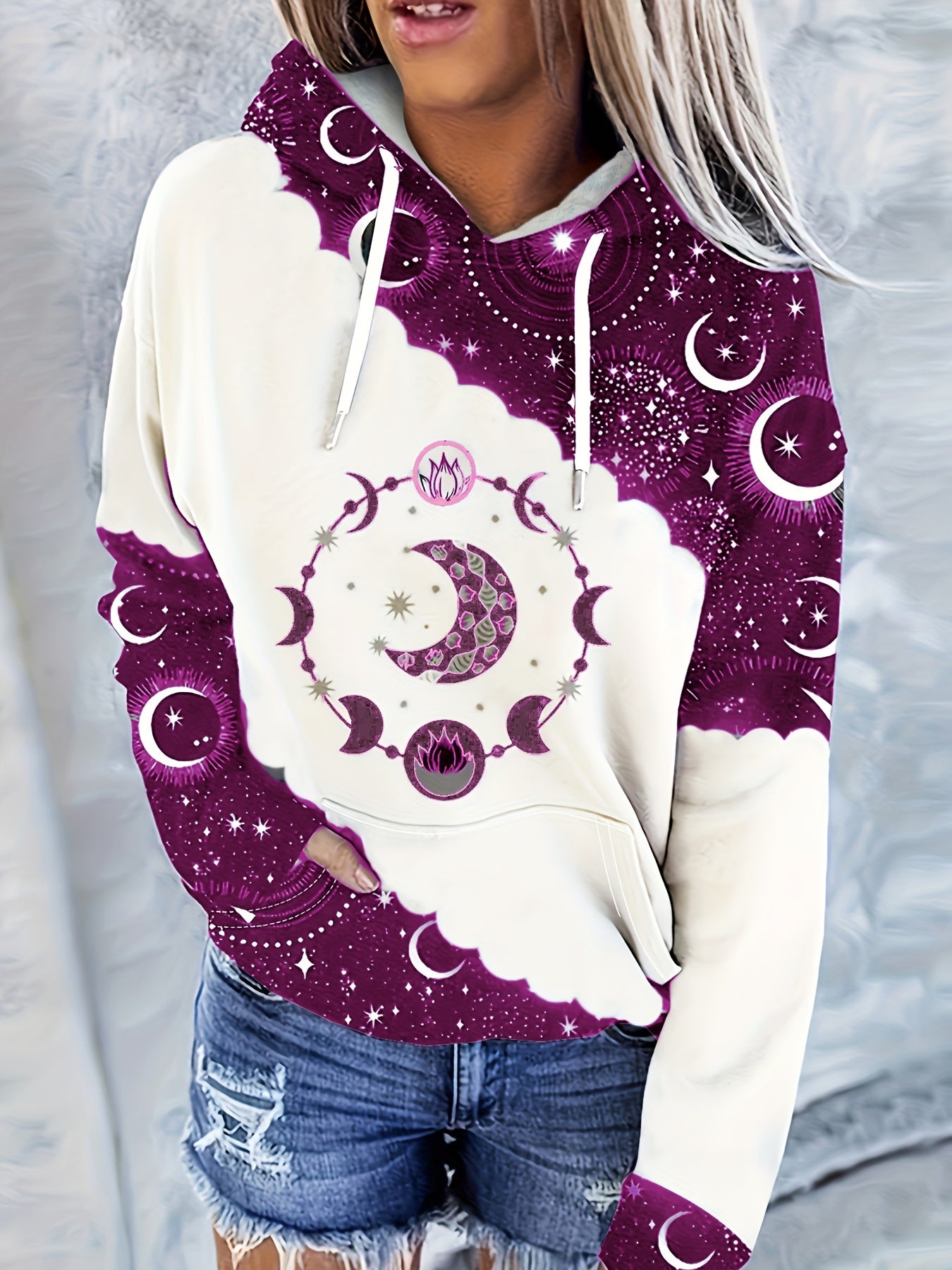Boho Chic Celestial Hoodie – Women’s Green Zodiac Moon Pullover