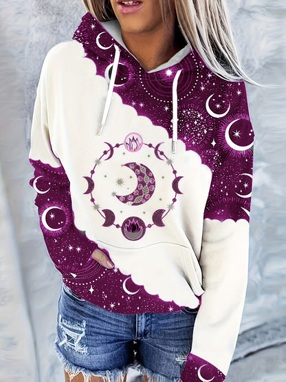 Boho Chic Celestial Hoodie – Women’s Green Zodiac Moon Pullover