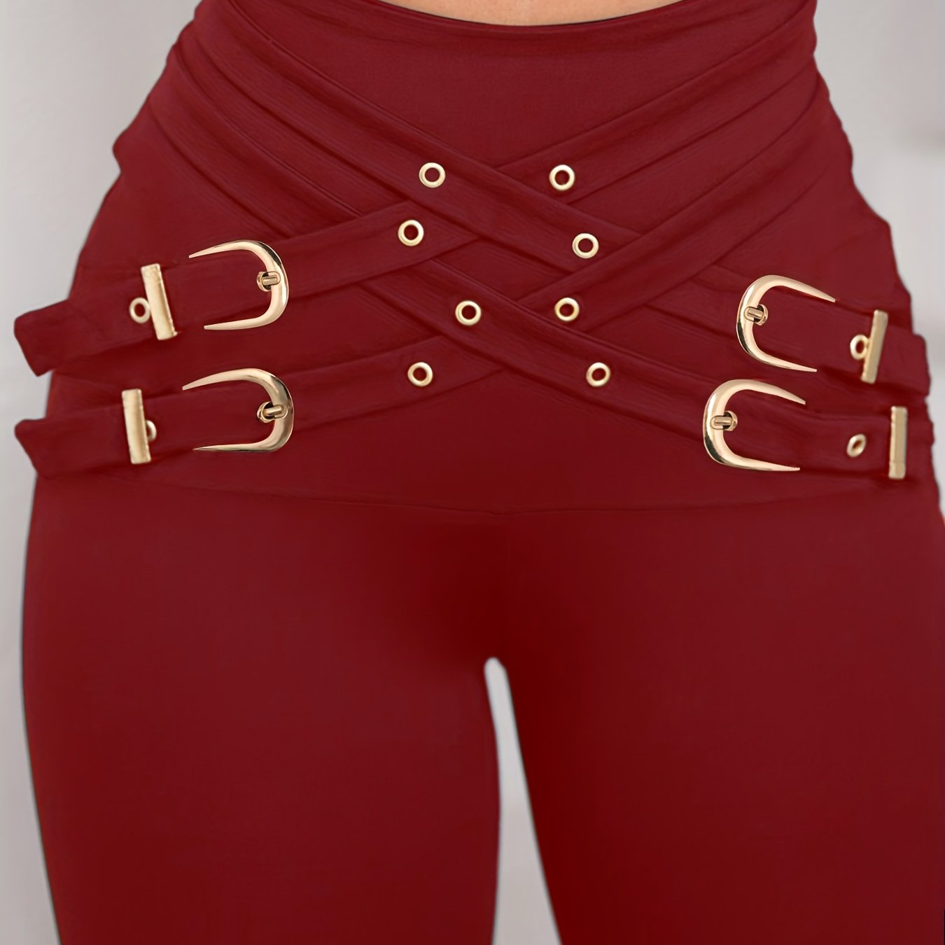 Women’s Cross Buckle High-Waist Pants – Stretch Fit Sculpting Leggings