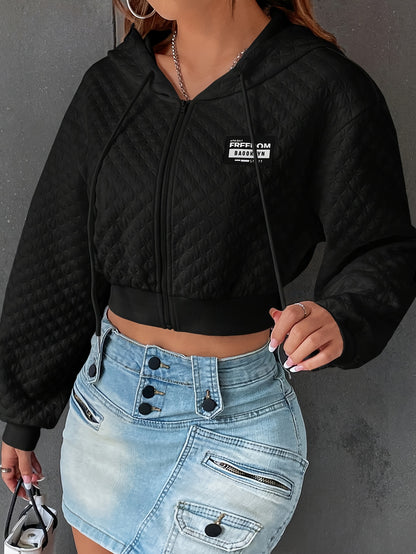 Women’s Elegant Letter Hoodie – Red & Black Cropped Street Pullover