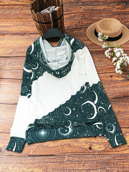 Boho Chic Celestial Hoodie – Women’s Green Zodiac Moon Pullover