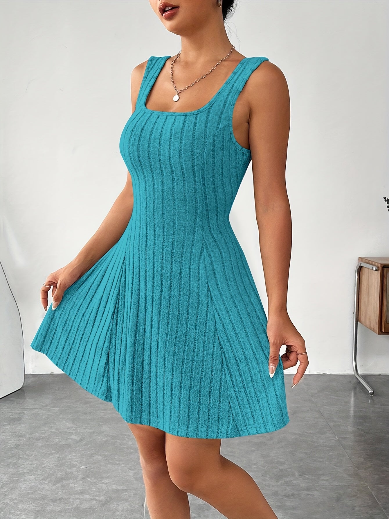 Women’s Ribbed Two-Piece Dress Set – Hooded Short Top & Bodycon Dress