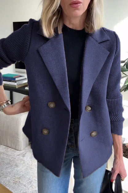 Chaqueta de Solapa Cruzada para Mujer – Abrigo con Mangas Tejidas Empalmadas