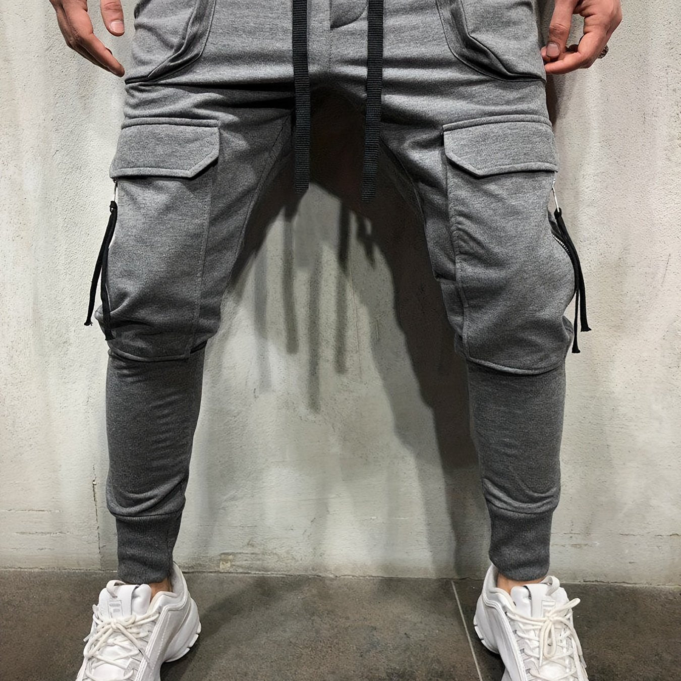 Men’s Streetwear Cargo Pants – Multi-Pocket Drawstring Outdoor Trousers