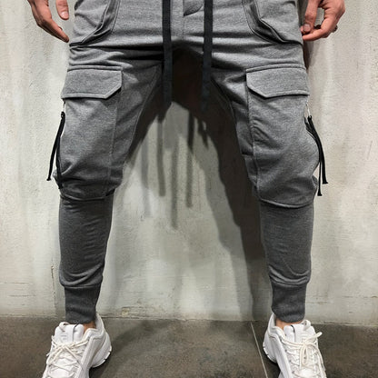 Men’s Streetwear Cargo Pants – Multi-Pocket Drawstring Outdoor Trousers