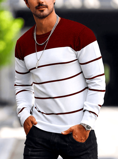 Pull tricoté rayé bleu marine pour homme – Col rond décontracté