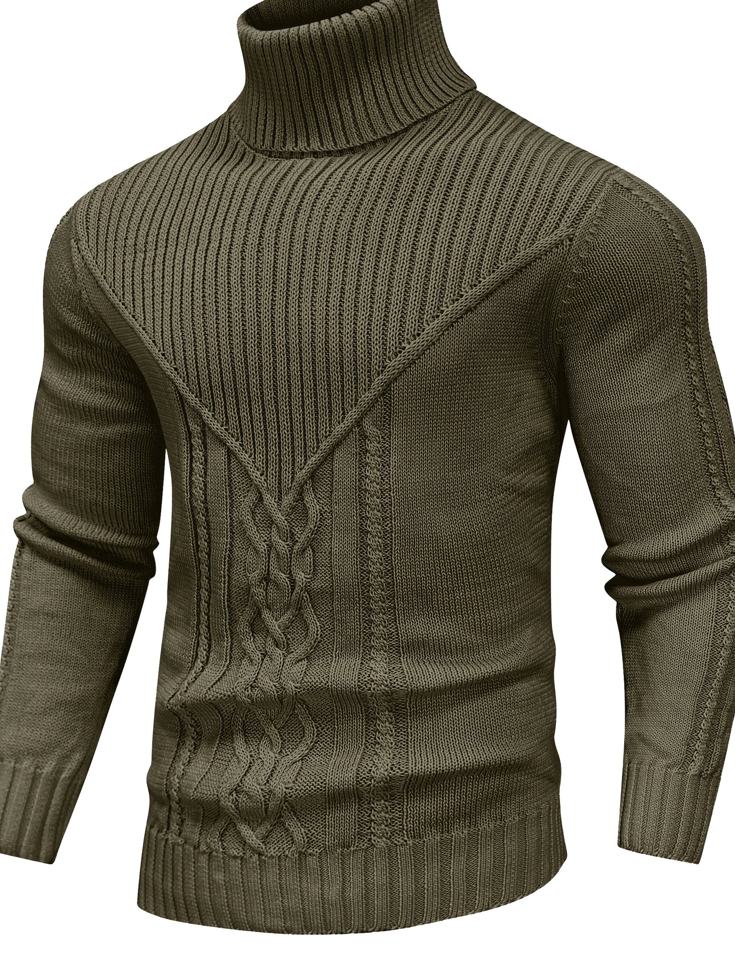Suéter de cuello alto trenzado vintage para hombre – Jersey de punto clásico