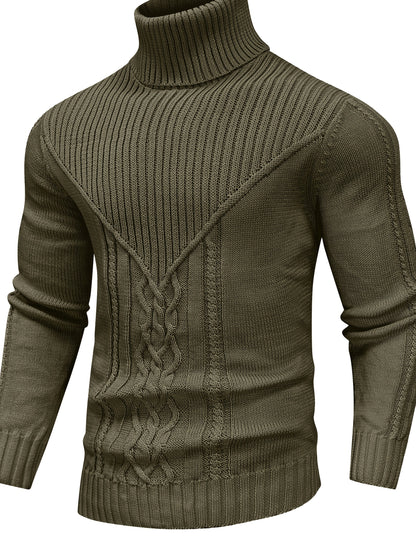 Suéter de cuello alto trenzado vintage para hombre – Jersey de punto clásico