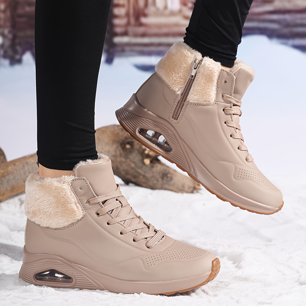 Women’s Fleece-Lined Mid-Calf Snow Boots – Air Cushion Warm Winter Shoes
