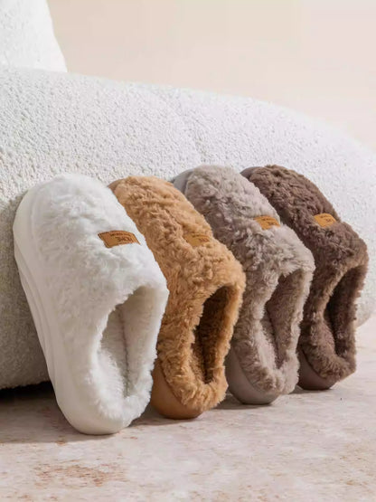 Plush Cotton Home Slippers – Thick Sole Warm Comfort Slides