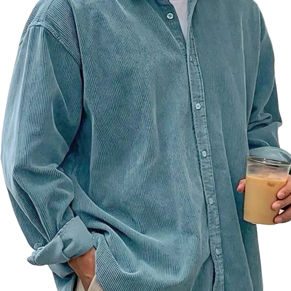 Veste-chemise en velours côtelé pour homme – Manteau décontracté coupe ample pour l'automne