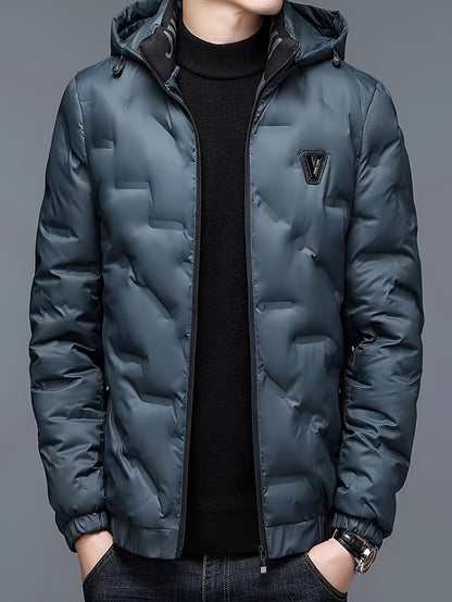 Men’s Windproof Hooded Jacket – Full-Zip Outdoor Winter Coat