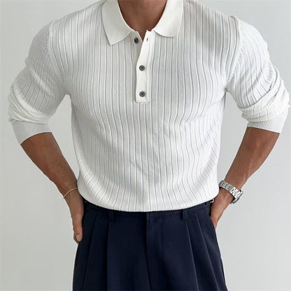 Men’s Slim Fit Long Sleeve Polo Knit – Button Lapel Style