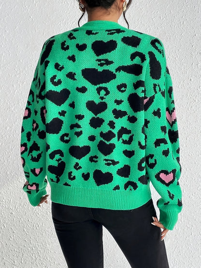 Suéter Jacquard de Leopardo – Tejido Informal Elegante para Mujer Primavera/Otoño