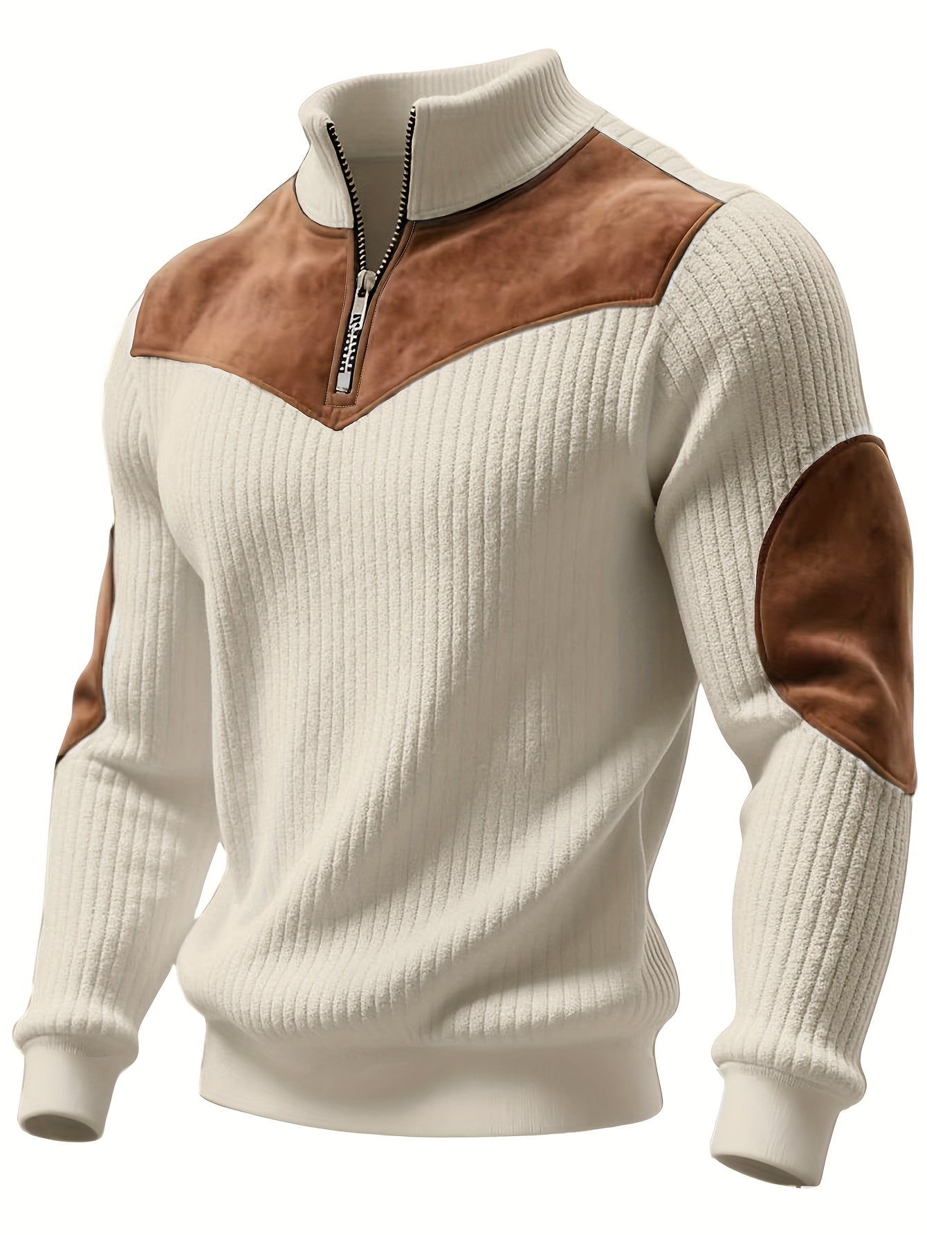 Men’s Stand Collar Half-Zip Pullover – Warm Ribbed Retro Sweatshirt