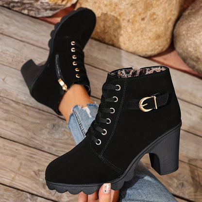 Botines de tacón alto para mujer - Tacón de bloque, elegantes, sin cordones