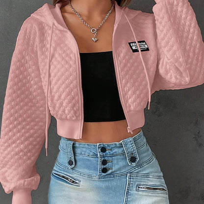 Women’s Elegant Letter Hoodie – Red & Black Cropped Street Pullover