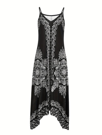 Bohemian Floral Maxi Dress – V-Neck Spaghetti Strap Summer Dress