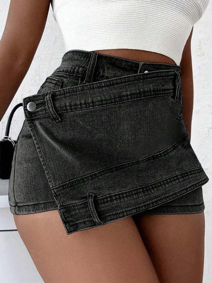 Jupe-short en jean style grunge pour femme – Asymétrique portefeuille évasée streetwear