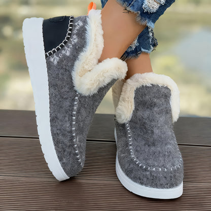 Women’s Fleece Ankle Boots – Slip-On Warm Winter Comfort