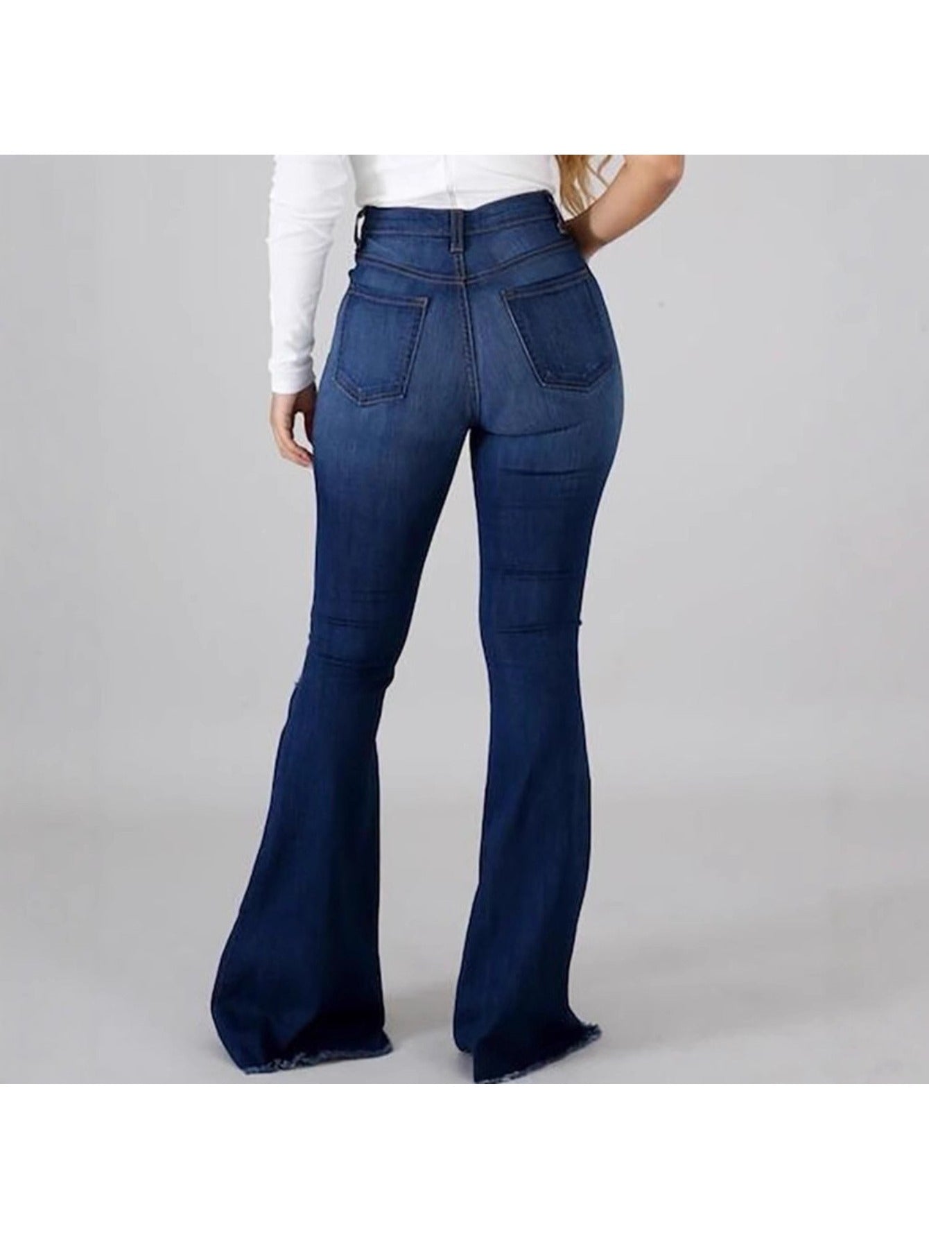 Jean évasé taille haute – Jean denim moulant déchiré extensible