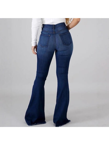 Jean évasé taille haute – Jean denim moulant déchiré extensible