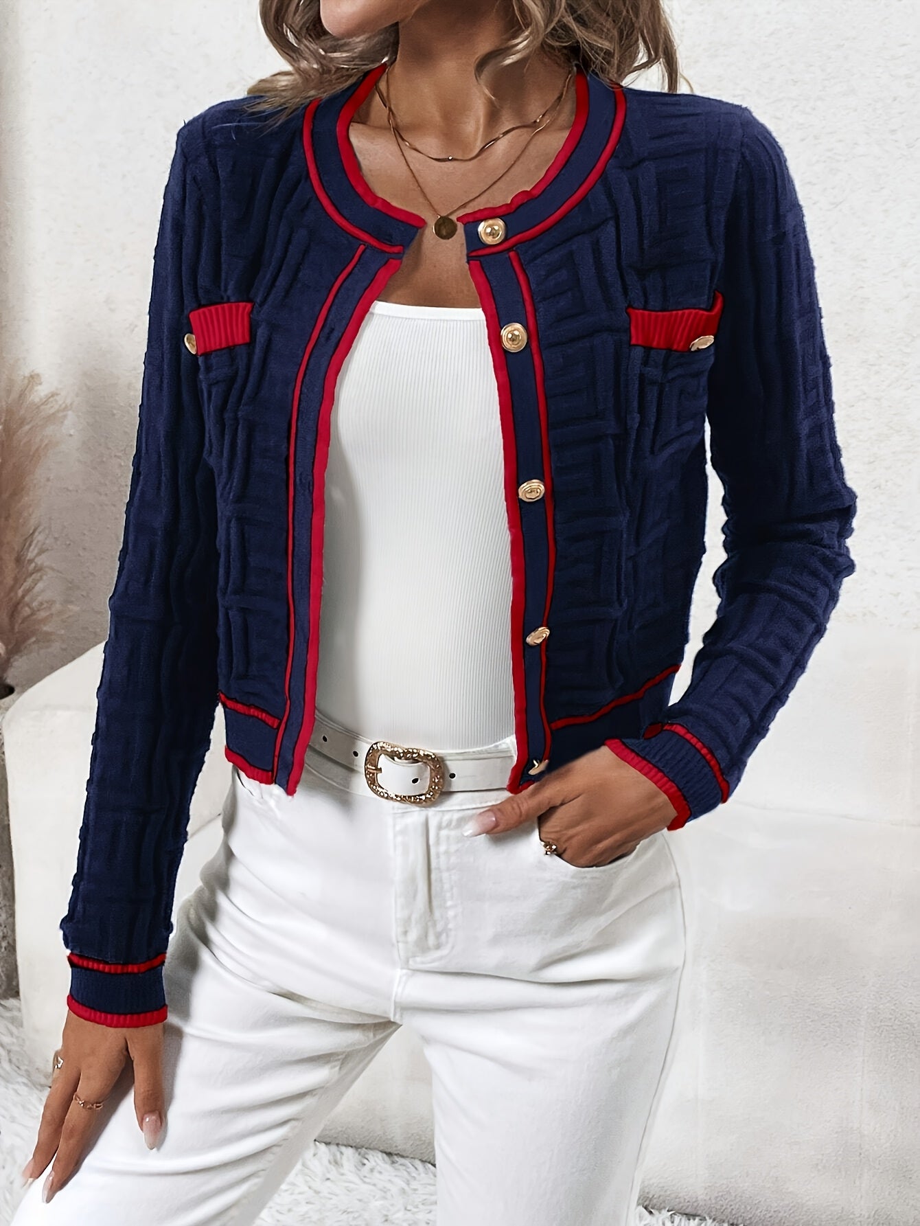 Slim-Fit Striped Cardigan – Elegant High-Stretch Knit Spring/Fall Sweater