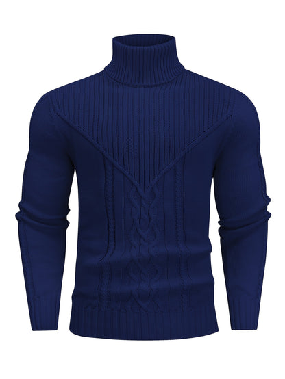 Suéter de cuello alto trenzado vintage para hombre – Jersey de punto clásico