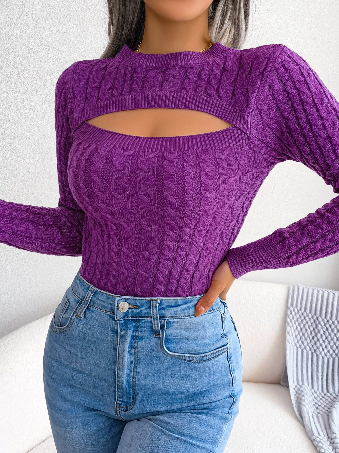 Women’s Hollow-Out Knit Sweater – Sexy Slim-Fit Pullover Top