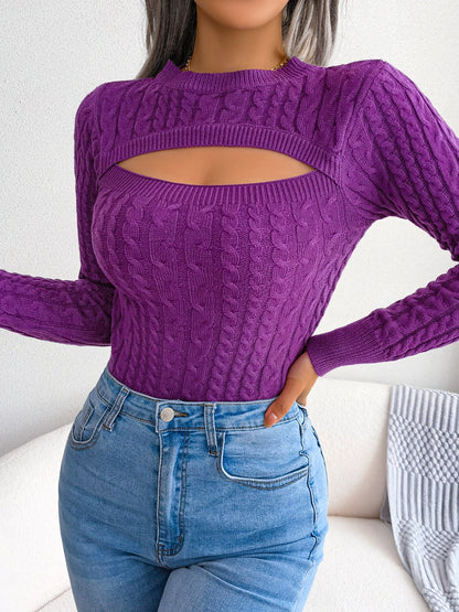 Women’s Hollow-Out Knit Sweater – Sexy Slim-Fit Pullover Top