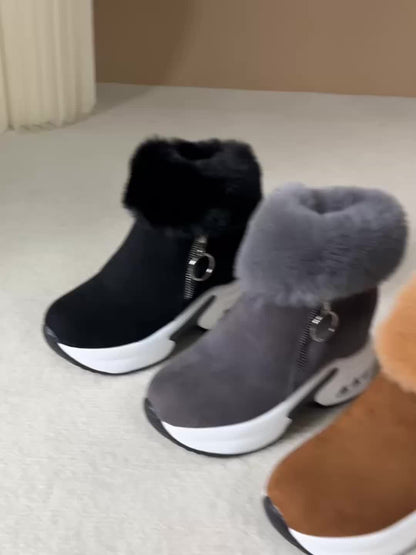 Botines de plataforma para mujer – Zapatos de invierno con cremallera y forro de felpa