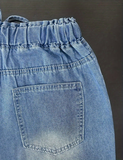 Women’s High-Waist Wide-Leg Jeans – 2025 Stretch Drawstring Denim