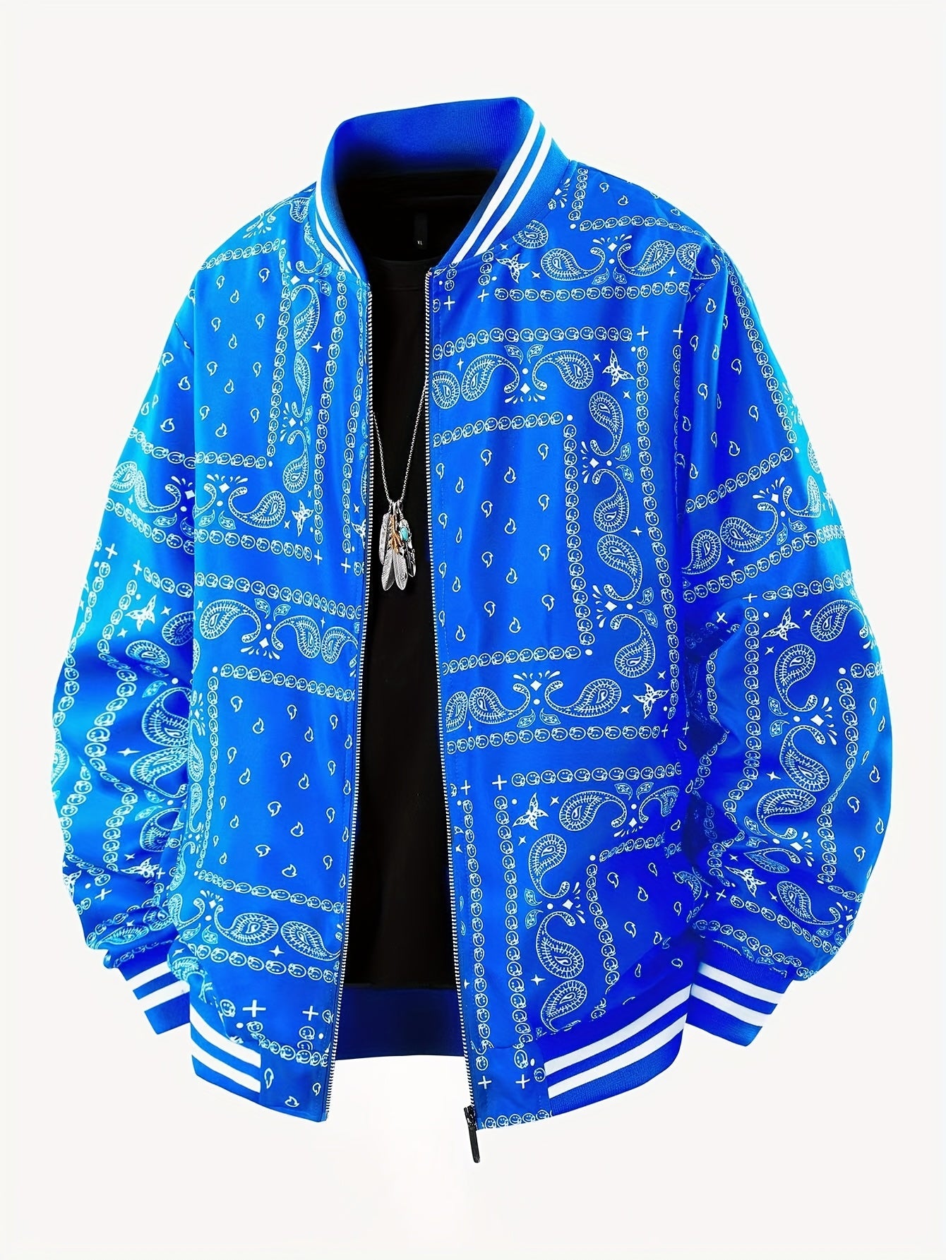 Men’s Paisley Bomber Jacket – Vintage Stand Collar Casual Outerwear