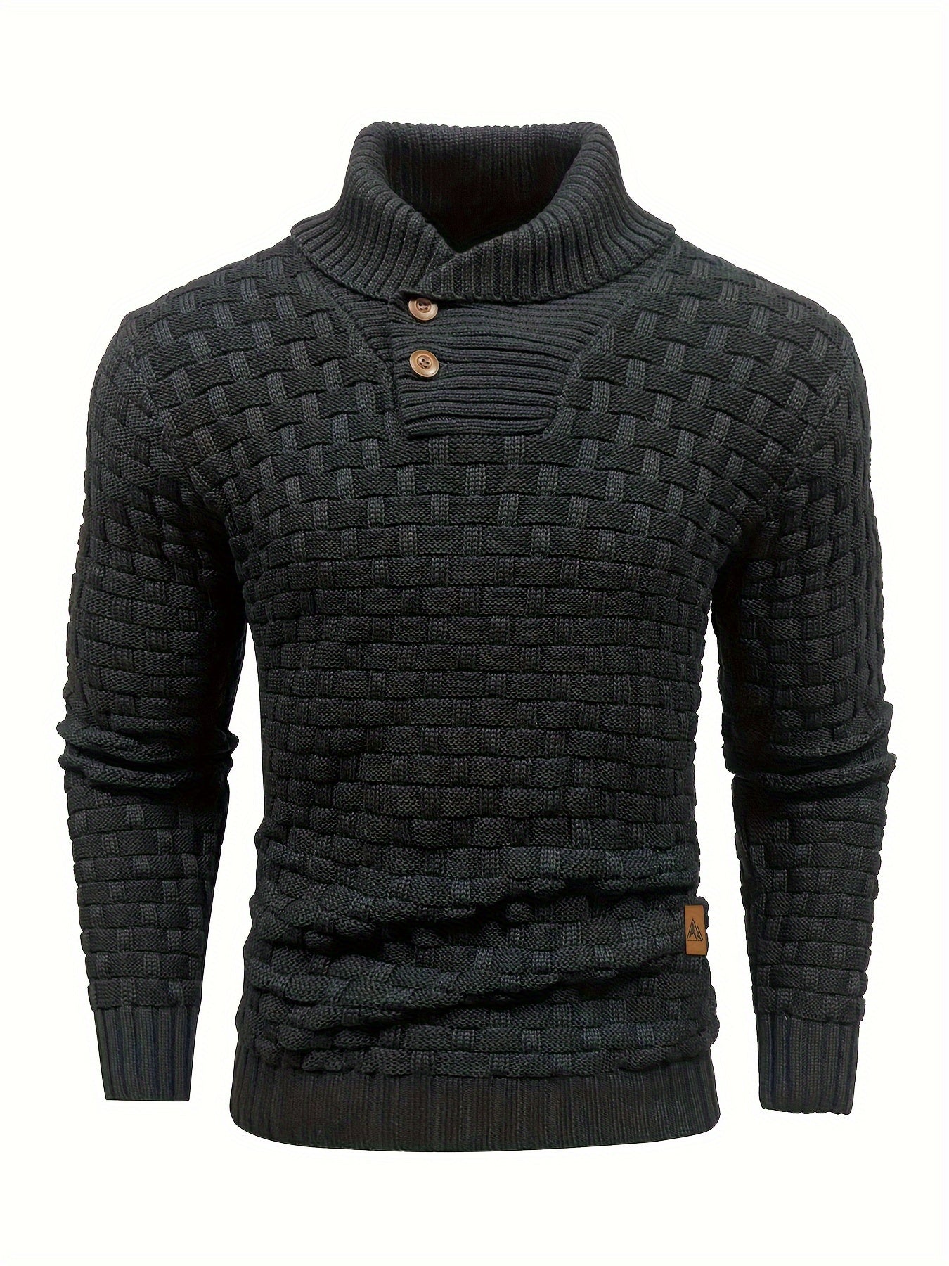 Men’s Waffle Knit Sweater – High Stretch Pullover with Lapel Collar